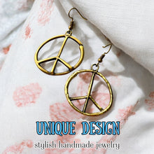 Load image into Gallery viewer, Peace Sign Earrings Boho Hippie Symbol Silver Bronze Dangle Jewelry