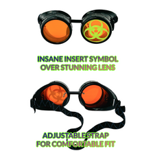 Load image into Gallery viewer, Mad Scientist Biohazard Goggles – cosplay Eyewear - neon pink, green, orange lenses