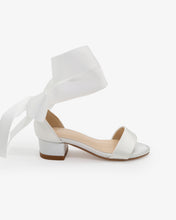 Load image into Gallery viewer, Satin Girls Block Heel Sandal with Wrapped Ribbon Tie