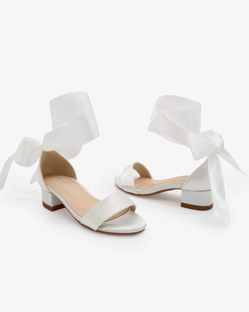 Satin Girls Block Heel Sandal with Wrapped Ribbon Tie