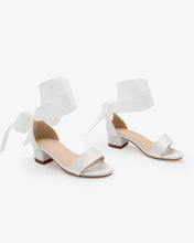 Load image into Gallery viewer, Satin Girls Block Heel Sandal with Wrapped Ribbon Tie