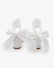 Load image into Gallery viewer, Satin Girls Block Heel Sandal with Wrapped Ribbon Tie