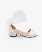Load image into Gallery viewer, Satin Girls Block Heel Sandal with Wrapped Ribbon Tie
