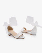 Load image into Gallery viewer, Satin Girls Block Heel Sandal with Wrapped Ribbon Tie