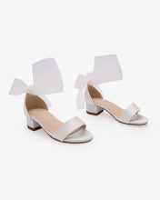 Load image into Gallery viewer, Satin Girls Block Heel Sandal with Wrapped Ribbon Tie