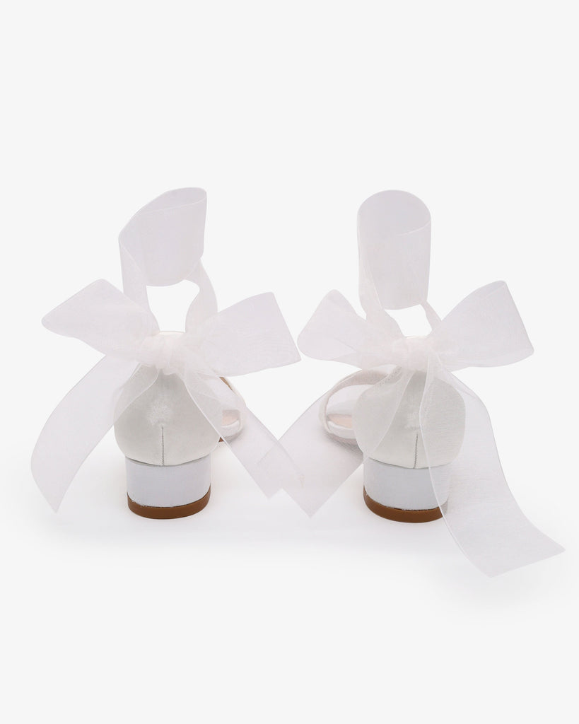 Satin Girls Block Heel Sandal with Wrapped Ribbon Tie