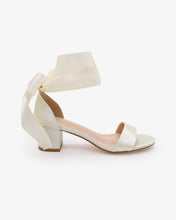 Load image into Gallery viewer, Satin Girls Block Heel Sandal with Wrapped Ribbon Tie