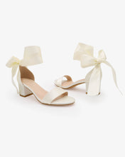Load image into Gallery viewer, Satin Girls Block Heel Sandal with Wrapped Ribbon Tie
