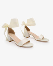Load image into Gallery viewer, Satin Girls Block Heel Sandal with Wrapped Ribbon Tie