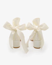 Load image into Gallery viewer, Satin Girls Block Heel Sandal with Wrapped Ribbon Tie