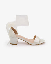 Load image into Gallery viewer, Satin Girls Block Heel Sandal with Wrapped Ribbon Tie