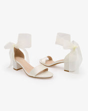 Load image into Gallery viewer, Satin Girls Block Heel Sandal with Wrapped Ribbon Tie