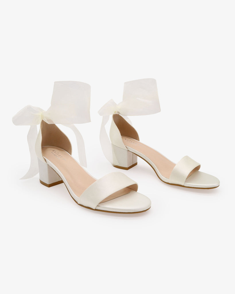 Satin Girls Block Heel Sandal with Wrapped Ribbon Tie