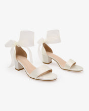 Load image into Gallery viewer, Satin Girls Block Heel Sandal with Wrapped Ribbon Tie
