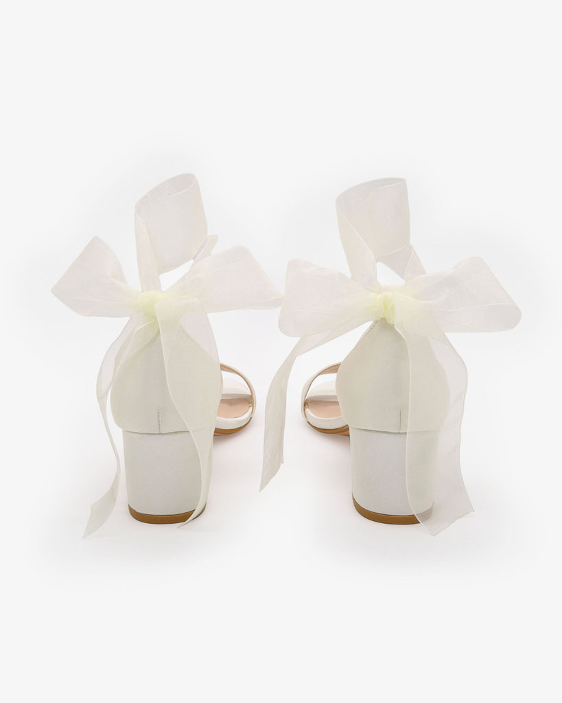 Satin Girls Block Heel Sandal with Wrapped Ribbon Tie