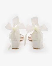 Load image into Gallery viewer, Satin Girls Block Heel Sandal with Wrapped Ribbon Tie