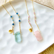 Load image into Gallery viewer, Rose Quartz and Aquamarine Quartz Rock Necklaces