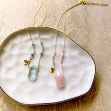 Load image into Gallery viewer, Rose Quartz and Aquamarine Quartz Rock Necklaces