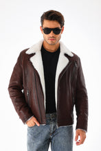 Load image into Gallery viewer, The Cortina Brown &amp; White Shearling Leather Men Jacket