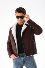Load image into Gallery viewer, The Cortina Brown &amp; White Shearling Leather Men Jacket