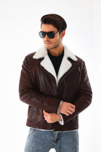 Load image into Gallery viewer, The Cortina Brown &amp; White Shearling Leather Men Jacket