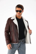 Load image into Gallery viewer, The Cortina Brown &amp; White Shearling Leather Men Jacket