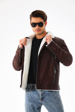 Load image into Gallery viewer, The Cortina Brown &amp; White Shearling Leather Men Jacket