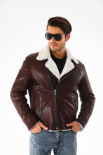 Load image into Gallery viewer, The Cortina Brown &amp; White Shearling Leather Men Jacket