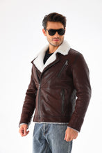 Load image into Gallery viewer, The Cortina Brown &amp; White Shearling Leather Men Jacket
