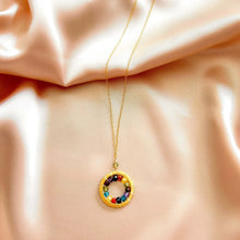 Load image into Gallery viewer, Rainbow Gemstone Halo Mini Gold Pendant