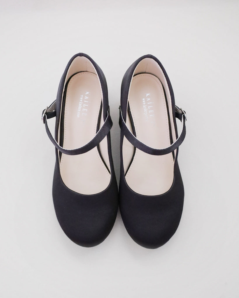 Girls Satin Mary Jane Block Heel
