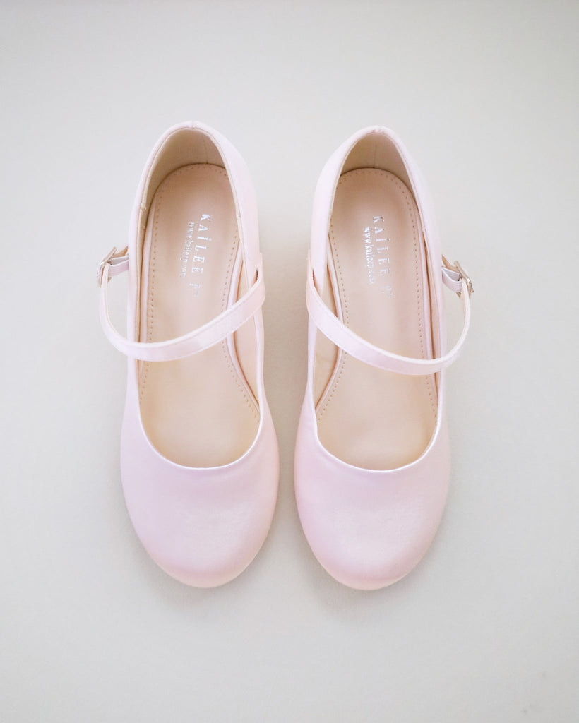 Girls Satin Mary Jane Block Heel