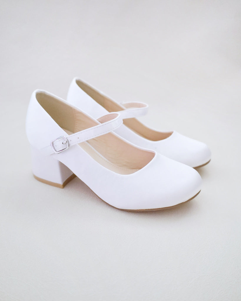 Girls Satin Mary Jane Block Heel