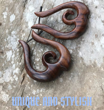 Load image into Gallery viewer, Infinity Swan Wooden Earrings Boho Tribal Organic Natural Wood Statement Jewelry