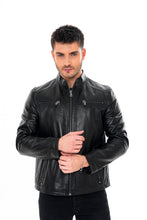 Load image into Gallery viewer, The Falcon Black Smooth Leather Men Jacket
