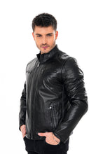 Load image into Gallery viewer, The Falcon Black Smooth Leather Men Jacket