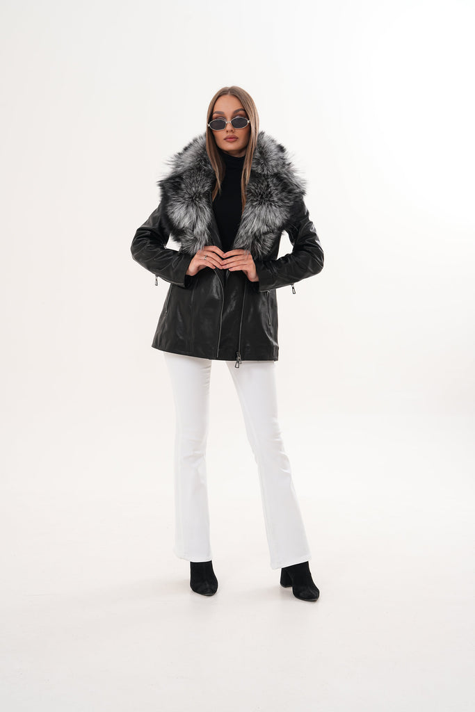 The Alessia Black Leather & Fox Fur Women Jacket