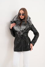 Load image into Gallery viewer, The Alessia Black Leather &amp; Fox Fur Women Jacket