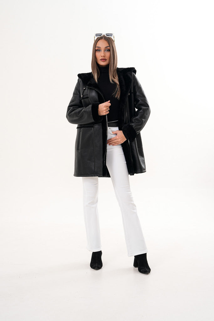 The Belluna Black Shearling Women Jacket