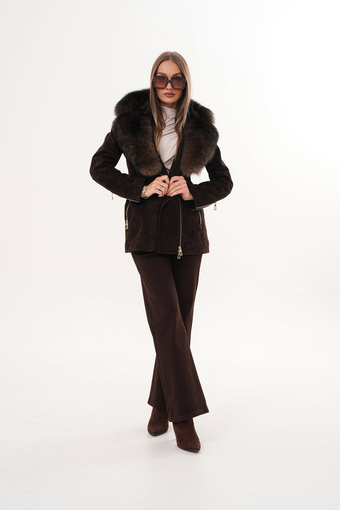 The Alessia Brown Leather & Fox Fur Women Jacket