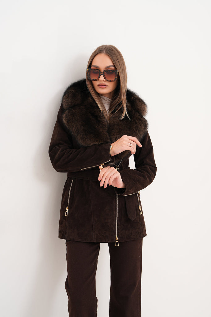 The Alessia Brown Leather & Fox Fur Women Jacket