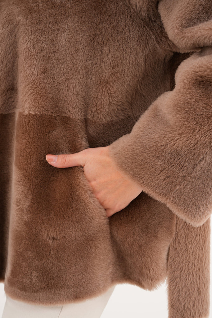 The Belluna Camel Reversible Shearling Women Jacket