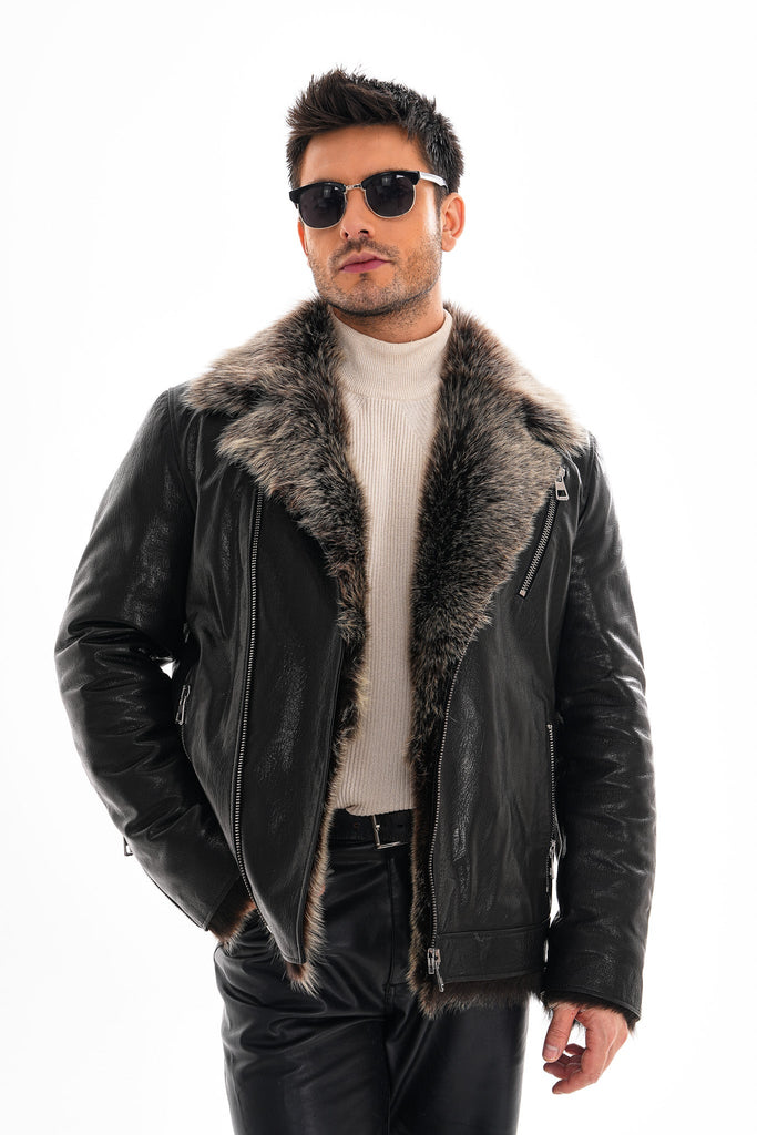 The Cortina Black Shearling Leather Men Jacket