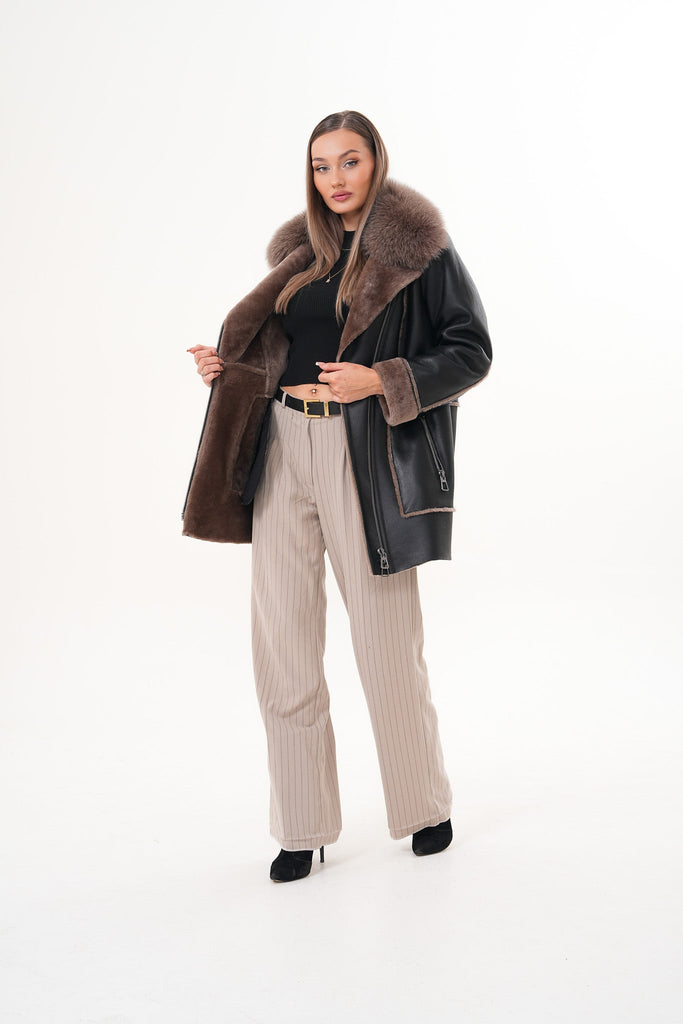 The Avalon Shearling Black Leather Women Jacket