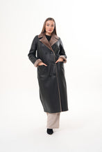 Load image into Gallery viewer, The Florence Long Shearling Black Leather Women Jacket