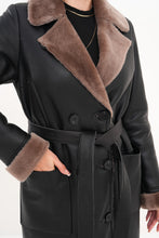 Load image into Gallery viewer, The Florence Long Shearling Black Leather Women Jacket