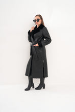 Load image into Gallery viewer, The Raven Long Shearling Black Leather Women Leather Jacket
