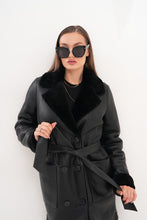 Load image into Gallery viewer, The Raven Long Shearling Black Leather Women Leather Jacket