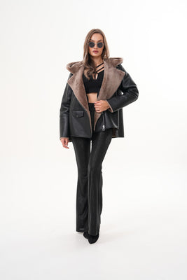 The Duchess Shearling Brown Leather Women Hooded Jacket