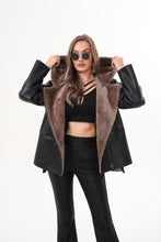 Load image into Gallery viewer, The Duchess Shearling Brown Leather Women Hooded Jacket